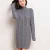 Casual Dresses Women's Half Turtleneck Knittad tröja Fall/vinter Lös mitten av längd Pullover Dress Fashion Chic Pure Wool Base Shirt