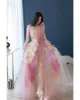 Robes de soirée colorées Prom See- Through V-Neck Layered Ruffle Tulle Flowers Robe de bal Pageant Robes Glamorous Brithday Dress