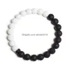 Cuentas Strand Trendy Black White Beads Pulsera hecha a mano Piedra de lava natural Howlite Tiger Eye Cubic Zirconia Ring Pulseras elásticas Dh3Lx