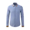 Chemises décontractées pour hommes Chemise pour hommes Haut de gamme Tendance Lumière Luxe Affaires Rayures Bleues Et Blanches Col Couture Mince Mode À Manches Longues