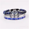 Kralen streng hoogwaardige luxe blauwe zirkonia stenen oog charm roestvrij staal armband rame vriendschap armband set mannen sieraden cadeau dhgpf