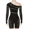 Women's Rompers Jumpsuit Summer New Female Sexy Hollowed Out Tight knit Perspective High Waist Casual One-piece Shorts