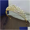 Haarclips Bronrettes FL Zirkon Shell Pearl Tiara Hoofdband Crown Sieraden Bruid Hoofdstuk Weddingaccessoires Hoofdbanden Bijoux Cheve Dhruf