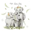 Stickers muraux 2 pièces pour bébé pépinière enfants chambre décalcomanies dessin animé Jungle éléphants famille vert banane feuilles plante