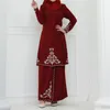 Ethnic Clothing Muslim Women Long Sleeve Tops Skirt Set Islamic Abaya Dubai 2023 Turkey Outfit Ramadan Prayer Clothes 2 Piece Dress Kaftan