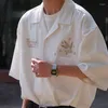 メンズドレスシャツeバイフイボウリングボール刺繍男性夏アメリカンヴィンテージ衣類サファリスタイルメンズラペル