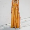 Fashion V-neck slit dress ladies chiffon ruffled long skirt spring and autumn new style elegant temperament slim waist slim