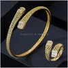 Bangle Godki Luxury Unique African Ring Set Set di gioielli per le donne Wedding Cubic Zircon Crystal Cz Dubai Bridal Drop Delivery Bracele Dhwdn