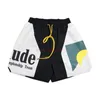 Дизайнерская короткая мода повседневная одежда пляжные шорты Rhude Панель короткая заката буква с печати цветовые блок шорты мужские женские летни