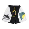 Designer Short Fashion Casual Kleding Strandshorts Rhude Panel Short Sunset Letter Printed Color Block Shorts Heren Dames Zomer Losse Capri Joggers Sportkleding O