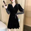 Casual Dresses Winter White Gauze Splicing Velvet Sequined Fishtail Of Cultivate One's Morality False Two Render Fashion Dress