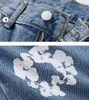 Men's Jeans Tears Baggy Design on Cotton Wreath Jean Light Wash Men Hip Hop Pant Fashion Flower Printed R6bx VY7T