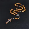 Collares pendientes Komi Cuentas de madera Cruz Rosario de cadena larga Jesús Moneda S Religioso Orando Joyería Regalo R-021