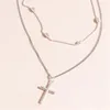 Pendant Necklaces Simple Temperament Double Metal Women's Neck Necklace Fashion Smooth Cross Christian Faith Jewelry
