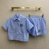 Frauen T -Shirts Shorts Blue Letter Striped Bluse kurze Sommer Casual Tops Set Set