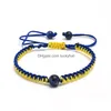 Beaded Strand Lucky Knot Bracelets Ukraine Flag Color Blue Yellow Beads Women Men Charm Woven Handmade Bangles Braided Adjustable Je Dhnjn