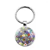 Keychains WG 1PC Färgglada mönster Tid Cabochon Gemstone Keychian Keyring Pendant Metal Glass Ball smyckespresent