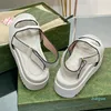 Designer Summer Woman Leisure Double G Platform Sandal Fashion Cowhide Rubber Sole Roman Flip Flops Hollow Letter Sandaler