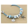 Charm Armbänder Großhandel Viovia Sommer Stil Blau Leder Armreifen Meeresschildkröte Stern Muschel Murano Glasperlen Armband Für Frauen Drop Dh0Mn