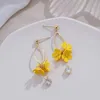 Boucles d'oreilles pendantes lustre à la mode mignon petite fleur jaune pour femmes fille mode bijoux couleur or cristal fête cadeaux