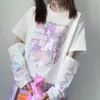 T-shirt T-shirt Anime giapponese T-shirt a maniche lunghe con cerniera rimozione Tee JK Ragazza abiti carini T-shirt in cotone Donna Harajuku Top stampati a fumetti