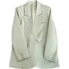 C5603 Spring Autumn Women's Casual Blazer Coat Light Green Lapel Collar Long Sleeve Outerwear OL Blazer Coat