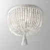 Lustres Weathered Blanc Bois Perles Lustre Éclairage Pendentif Chambre Lumières Pour Pépinière Bébé Chambre Salon Suspension Cuisine Lampes