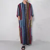 Men's Robes Men's Nightgown Robes Arabian Striped Shirt Ethnic Clothing Long Sleeves Retro Kimono House Skirt Cotton Bathrobe Lingerie 230612