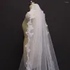 Brautschleier Spitzenapplikationen 2 Meter langer Hochzeitsschleier mit Kamm Weiß Elfenbein 200CM Voile Mariage