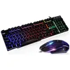 Combos 1set T6 arc-en-ciel LED rétro-éclairé multimédia ergonomique USB clavier de jeu filaire souris et tapis de souris pour ordinateur portable PC ABCD