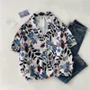 Men's Casual Shirts Women Floral Blue Shirt Summer Fashion Print Short Sleeve Button Up Men Loose Leisure Hawaiian Harajuku Blouses Tops