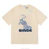 Designer Fashion Clothing Tees Tshirt American Brand Rhude Leopard Print New Printed Cotton Short Sleeve for Men Women Streetwea