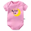 Rompers 2023 My First Eid Cute Baby Short Sleeve Bodysuit Cotton Born Girl Boy 1st Outfit Ramadan Party Clothes Gifts