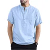 Camicie casual da uomo T-shirt estiva a maniche corte T-shirt in lino di cotone Bottone con scollo a V Camicetta traspirante Top S-3XLUomo