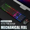 Punk Mekanik Hisset Oyun Klavye Fare Kombinasyonları Kablolu 104 Yuvarlak Key Kapaklar KEYS PC Gamer Bilgisayar için Gökkuşağı Arkadan Aydınlatıcı Klavye