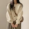 Sweaters V Neck Puff Long Sleeve Cropped Pink Cardigan Women Clothes Pull Sueters De Mujer Korean Twist Sweater Knit Coat Grey Y2k Top