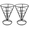 Present Wrap 2 PCS Cone Snack Holder Fry Chips Basket Pripe Fries Glass Rostfritt stål Stand