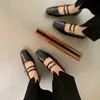 Nxy sandalen 2023 Leer vrouwen platschoenen mode vierkant teen ondiepe dames mary jane ballerinas hiel casual ballet 230511