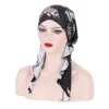 Elastisk blommig tryck Förbundet Hijab Wrap Head Scarf Hatts Muslim Turban Bonnet For Women Inner Hat Fashion Female Turbantes Caps