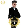 Suits pojkar sammet kostym 3 -stycken formella jacka byxor Vest Business Style Kids Blazer Party Pants Set Costume Enfant 230526