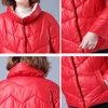 Leren herfstwinterjas Dames Stand Kraag Korte parka Mode Glanzende pufferjas Lichtgewicht warme overjas Dikke bubbeljas