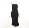 2023 Women Elegant Black Party Dresses Strapless Backless Bodycon Summer Dress Sexy Corset Top Midi Dress With Feather