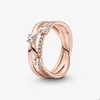 Crystal Diamond Wedding Rings för Pandora 18K Rose Gold Party Jewelry Designer Ring Set For Women Girl Girl Gift 100% 925 Silver Ring With Original Box