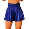 Women's Shorts Women Smocked Elastic High Waist Wide Leg Short Pant Party Club Sparkly Metallic Pleated Ruffle Hem Flowy