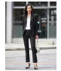 レディースツーピースパンツオフィスレディースネイビーブルーブレザー女性のビジネススーツパンツとジャケットセットワークウェア服olスタイル