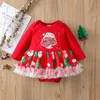 Girl Dresses Girl's Christmas Baby Romper Kids Santa Claus Print Round Neck Long Sleeve Bodysuit för vår hösten 0-12 månader