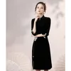 Elbise vintage kadife nakış cheongsam elbise kadınlar stand yakalı yarık Çin tarzı elbise kadın zarif çiçek genç modern qipao