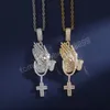 Cubic Zirconia Iced Out Bling Praying Hands Cross Pendenti Collane CZ Hand Of Prayer Charm Per Uomo Donna Gioielli