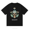 Modne ubrania od projektantów Koszulki Tshirt American Rhude 23x Wiosenno-letnia korona Kwiatowy nadruk Casual Okrągły dekolt Krótki rękaw T-shirt Wszechstronny dla par Bawełniana ulica