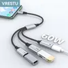 Hubs USB Type C do USB 2.0 USBC Dock Hub 3 w 1 USB C OTG Adapter PD60W Opłata za MacBook/Pro/Chromebook/iPad Pro/Google TV DAC Chip